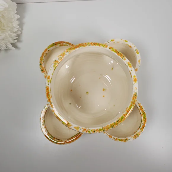 Vintage '78 Orange & Green Speckled Strawberry Pot Signed Studio Pottery Planter - Picture 4 of 12